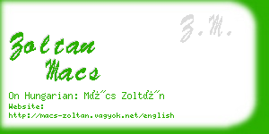 zoltan macs business card